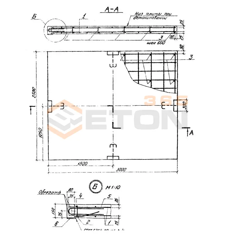 Плиты для крепления опкосов разделеных открытыми швами Серия 3.505.1-16 1П 15 н