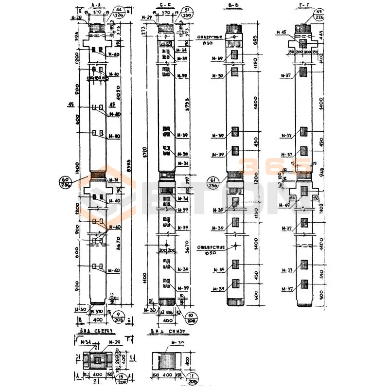 Колонны сечением 400х400 Серия ИИ 04-2 К2Л 60-84-4 а