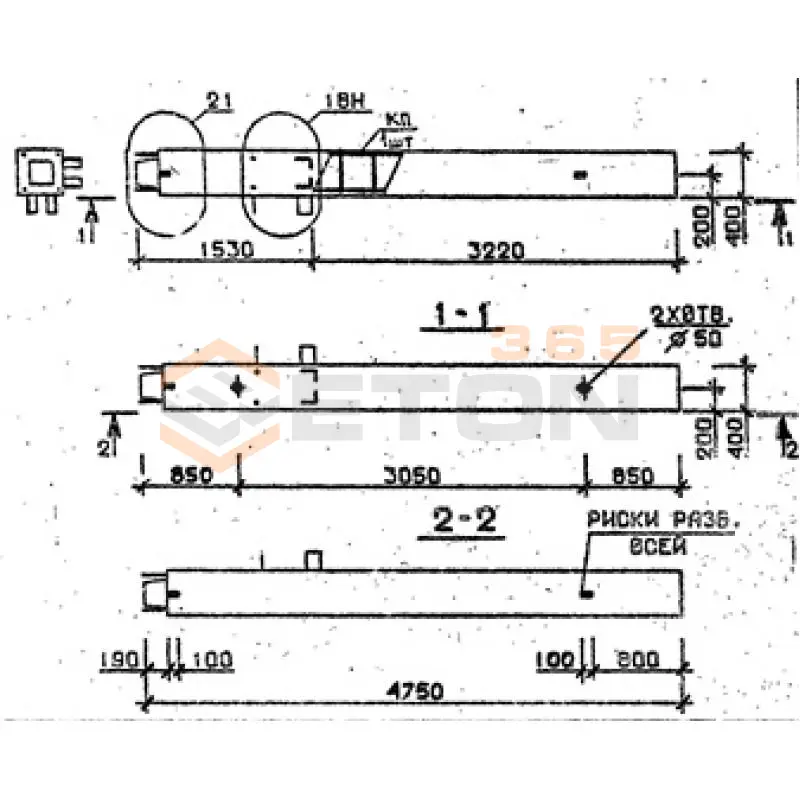 Колонны сечением 400х400 мм для зданий с высотами этажей 3,6 м Серия 1.020.1-2с/89 5КН 36-48-4 н