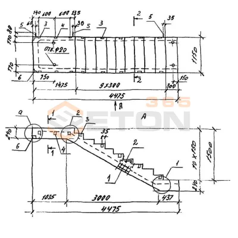 Лестничные марши ребристые с полуплощадками ЛМП Серия 1.050.9-4.93 ЛМП 57-11-15-5-3 (1.050.9-4.93)