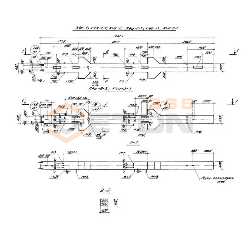 Колонны железобетонные для многоэтажных производственных зданий на высоту этажа 3,6 м Серия 1.420-12 вып. 1 К 4а-3-3