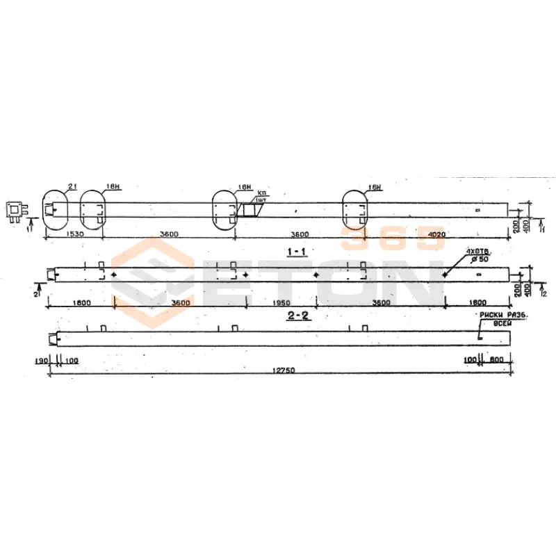 Колонны сечением 400х400 мм для зданий с высотами этажей 3,6 м Серия 1.020.1-2с/89 5КН 36-128-7 сн