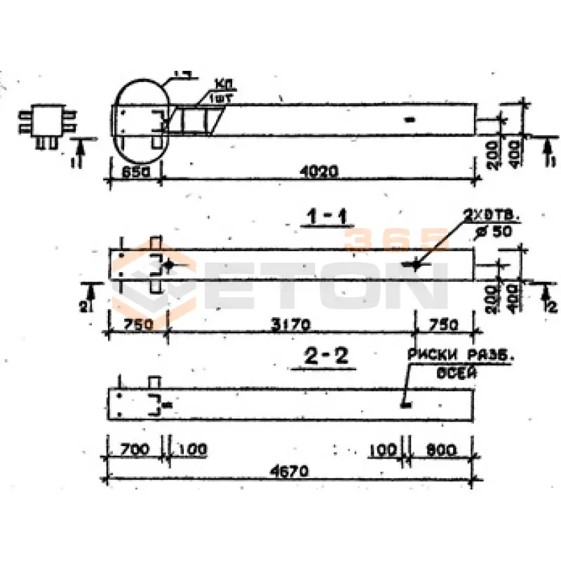 Колонны сечением 400х400 мм для зданий с высотами этажей 3,6 м Серия 1.020.1-2с/89 4КБ 36-47-1 с
