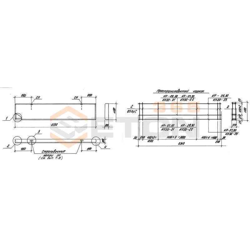 Панели стеновые толщиной 300 мм Серия 1.030.1-1 ПС 63,5-12-3,0-6 я-2