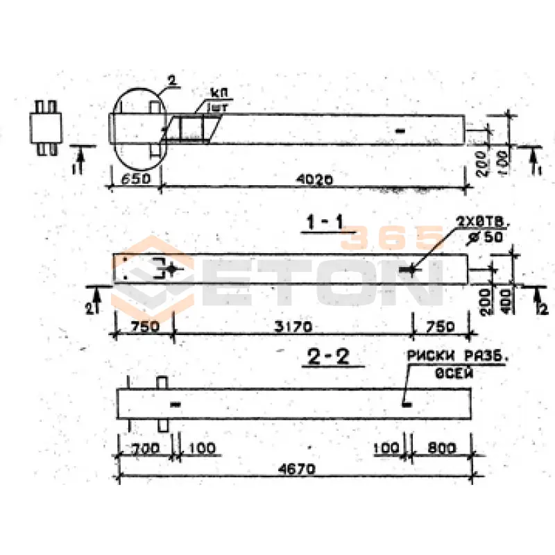 Колонны сечением 400х400 мм для зданий с высотами этажей 3,6 м Серия 1.020.1-2с/89 1КБ 36-47-4