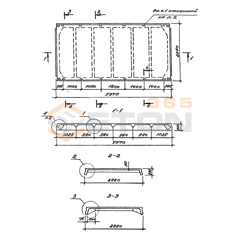 Плиты ребристые серия 1.465.1-21.94 ( 1.465.1-17 ) 3ПГ 6-3 АIIIв н