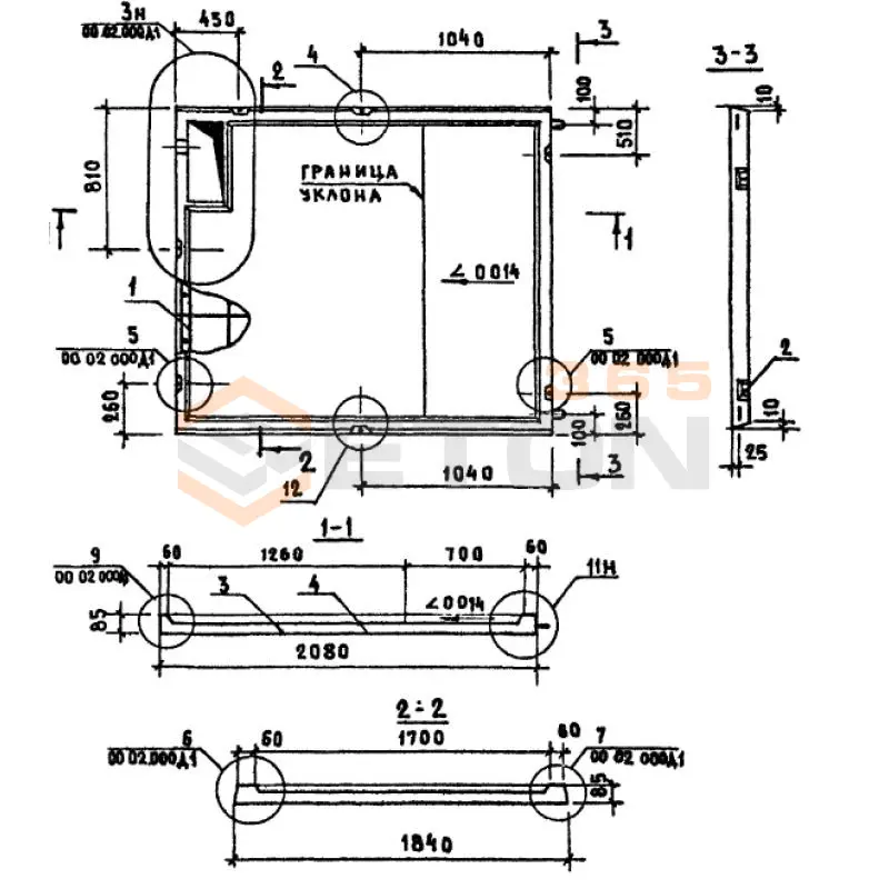 Плиты днищ санитарно-технических кабин Серия 1.188-5 Д 6 (1.188-5)
