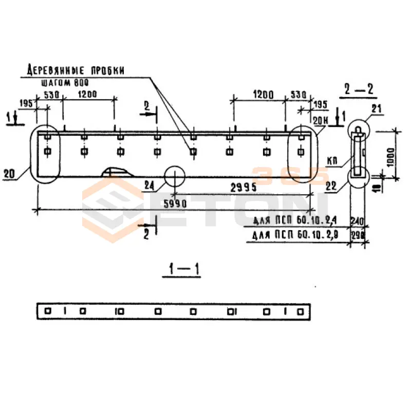 Панели наружных стен однослойные Серия 1.090.1-1/88 ПСП 60-10-2,4