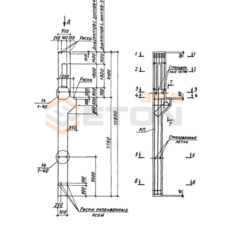 Колонны крановые с проходами Серия 1.424.1-6/89 2ККП 108-1,3