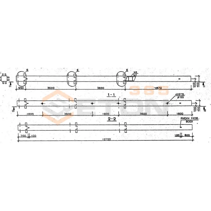 Колонны сечением 400х400 мм для зданий с высотами этажей 3,6 м Серия 1.020.1-2с/89 2КБ 36-127-4 с