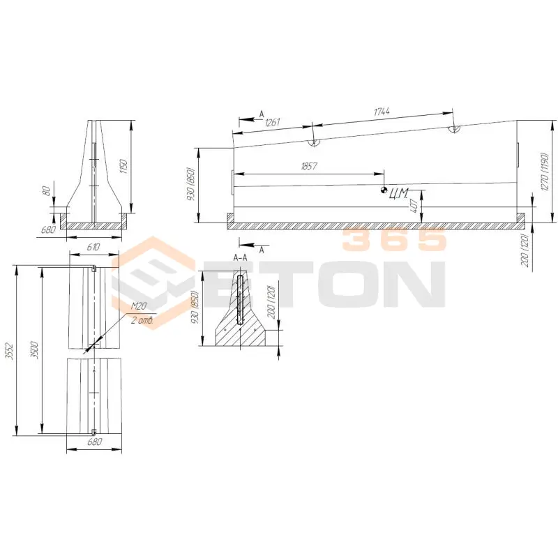 Блоки переходные парапетного двухстороннего ограждения ТУ 5899-002-61548960-2010 12ДД-ТУ 5899-002-61548960-2010/600-1,19-0,85(1,15-0,81) пвс