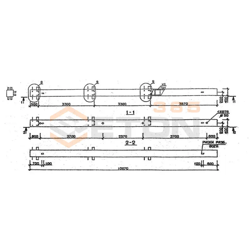 Колонны сечением 400х400 мм для зданий с высотами этажей 3,3 м Серия 1.020.1-2с/89 3КБ 33-110-3 с