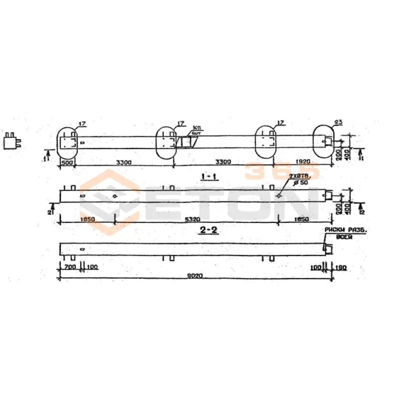 Колонны сечением 400х400 мм для зданий с высотами этажей 3,3 м Серия 1.020.1-2с/89 5КВ 33-90-1