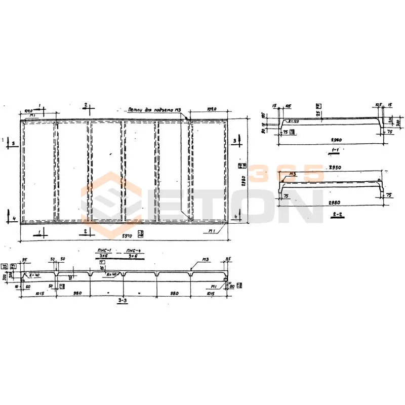 Плиты ребристые Серия ПК 01-74/62 ПНС 1-3-6 (ПК 01-74/62)