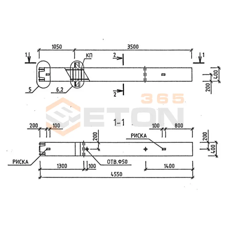 Колонны для зданий с высотой этажа 2,8 и 3,3 м серия 1.020-1/87 ( 1.020.1-7, 1.020-1/83, ИИ 04-1, 1.020.1-3пв ) 1КНД 30-1-26