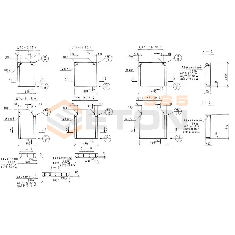 Панели наружных цокольных стен Серия 1.117-13 ЦТ 2-15-19-4