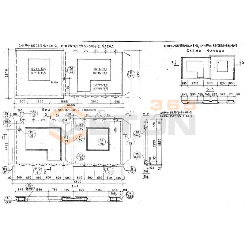 Панели наружных стен Серия 1.132.1-12с СНР 4л-65-29-3-6бл+3-3