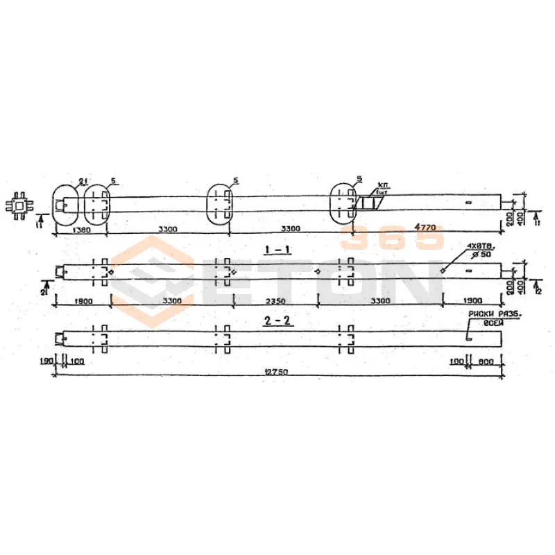 Колонны сечением 400х400 мм для зданий с высотами этажей 3,3 м Серия 1.020.1-2с/89 2КН 33-128-11 с