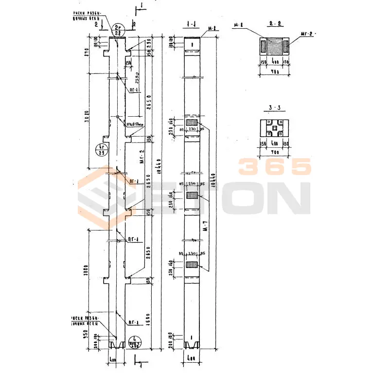 Колонны сечением 400х400 Серия ИИ 04-2 К4ВР 428-25