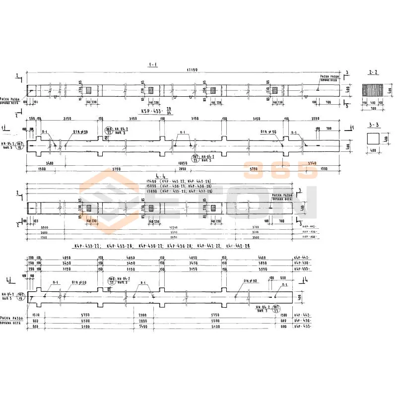Колонны сечением 400х400 Серия ИИ 04-2 К4Р 436-28