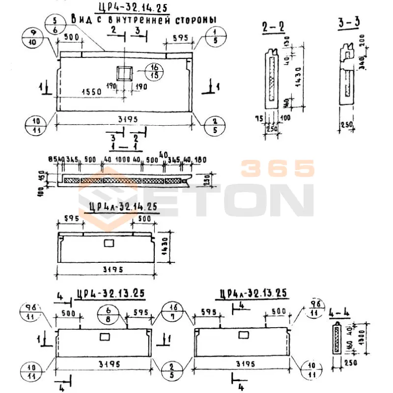 Панели наружных цокольных стен Серия 1.117-9 ЦР 4-32-13-25 (1.117-9)
