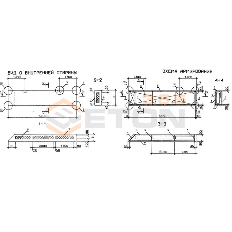 Панели стеновые трехслойные Серия 1.232.1-7 1ПСТ 57-12-3,0-2 л-1