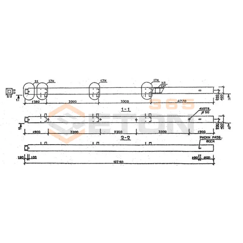 Колонны сечением 400х400 мм для зданий с высотами этажей 3,3 м Серия 1.020.1-2с/89 5КН 33-128-9 н