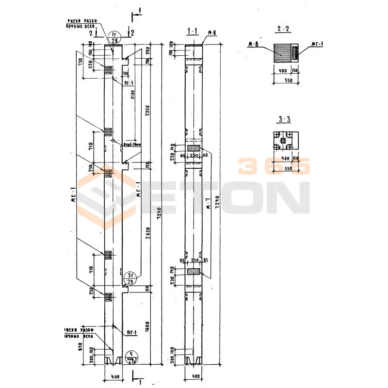 Колонны сечением 400х400 Серия ИИ 04-2 К3ВК 428(24)-25