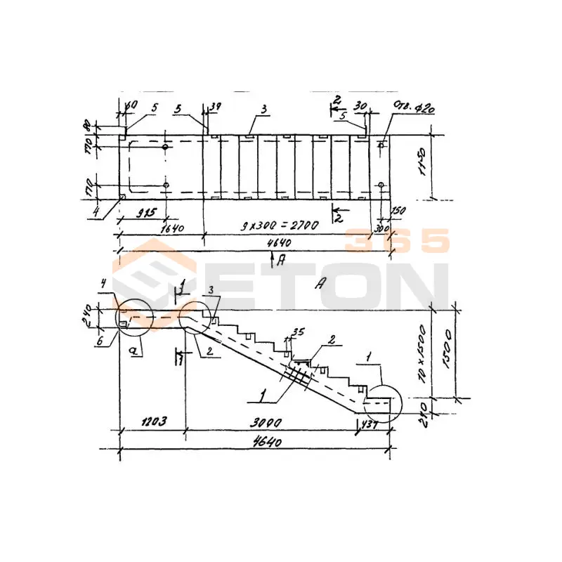 Лестничные марши ребристые с полуплощадками ЛМП ГОСТ 9818-85 ЛМП 60-11-15-5-3 (ГОСТ 9818-85)