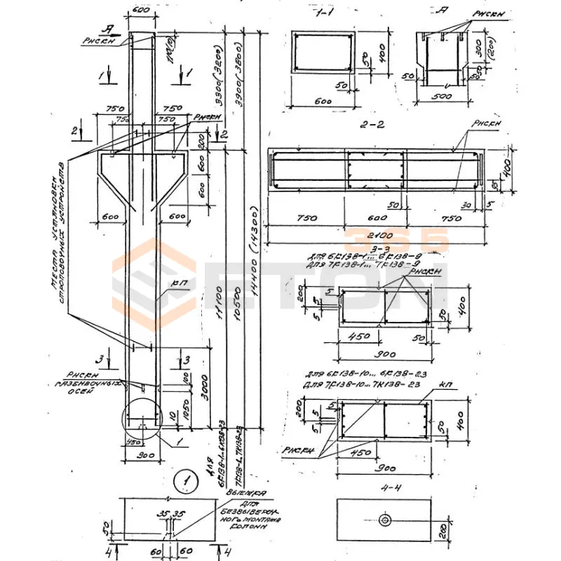 Колонны для зданий высотой 9,0; 10,2; 11,4; 12,6 и 13,8 м Серия 1.424.1-5 7К 138-12