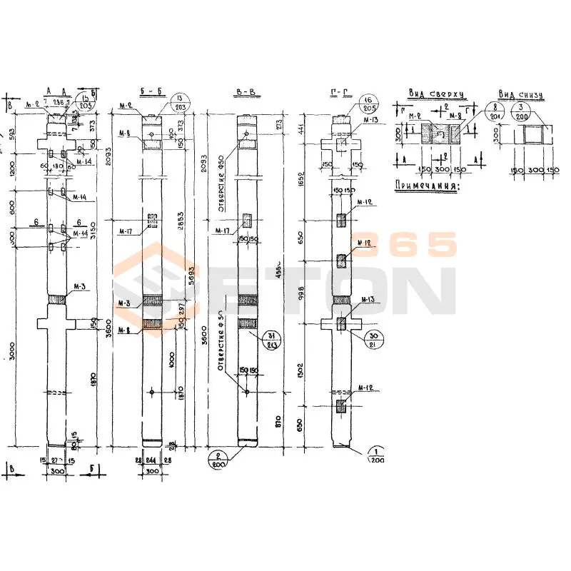 Колонны сечением 300х300 Серия ИИ 04-2 К2Л 13-57-3 а
