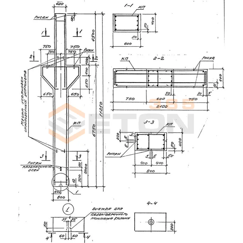Колонны для зданий высотой 9,0; 10,2; 11,4; 12,6 и 13,8 м Серия 1.424.1-5 13К 102-23