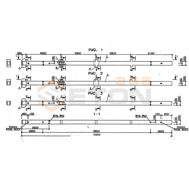 Колонны сечением 300х300 серия 1.020-1/87 ( 1.020.1-7, 1.020-1/83, ИИ 04-1, 1.020.1-3пв ) 4КО 3-28-20-2,2