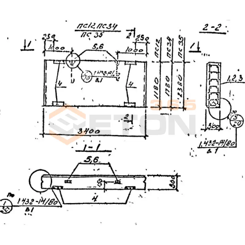 Панели стеновые Серия ВТИ КЖ 01-82 ПС 34 (ВТИ КЖ 01-82)