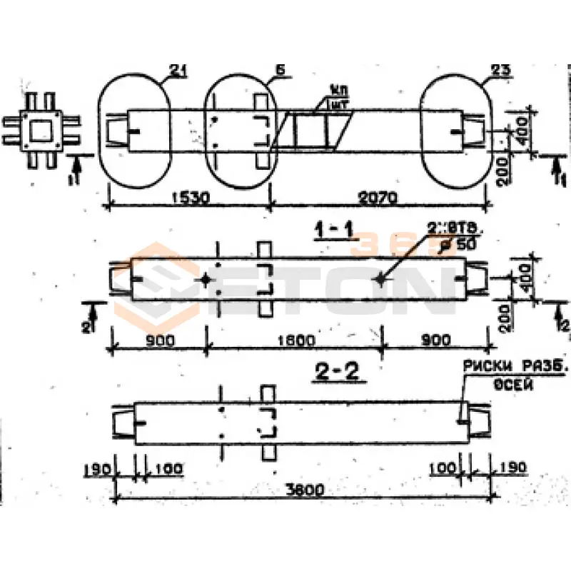 Колонны сечением 400х400 мм для зданий с высотами этажей 3,6 м Серия 1.020.1-2с/89 2КС 36-36-9