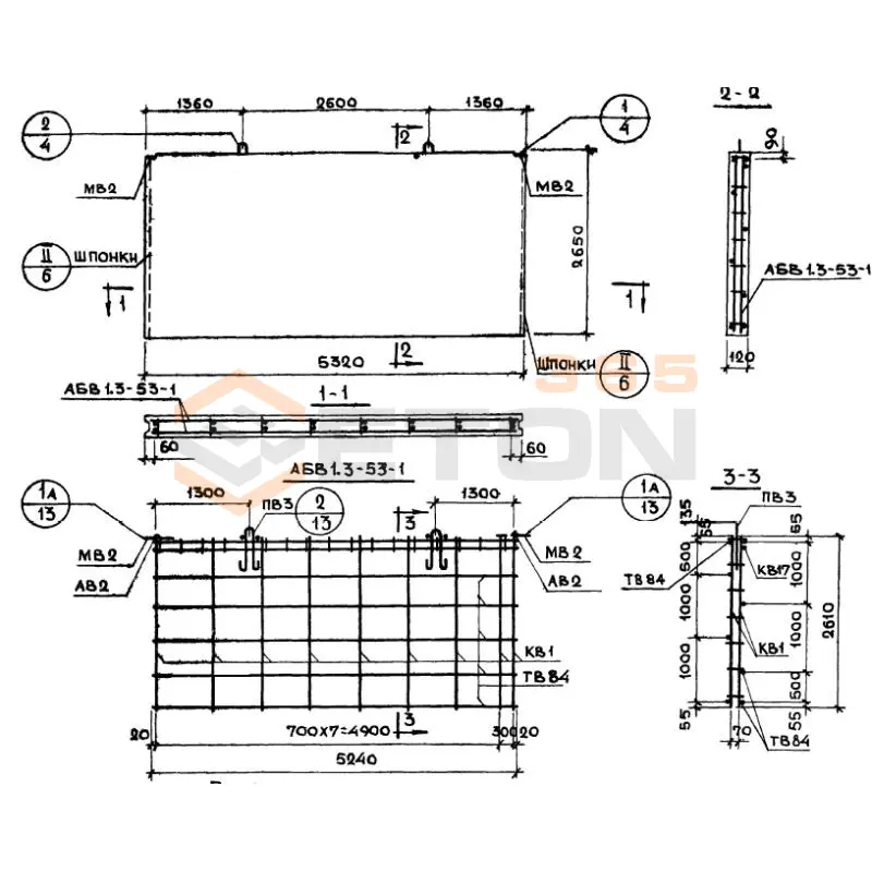 Панели внутренних продольных стен Серия 1.131-1 В 1,3-53-27-12-1