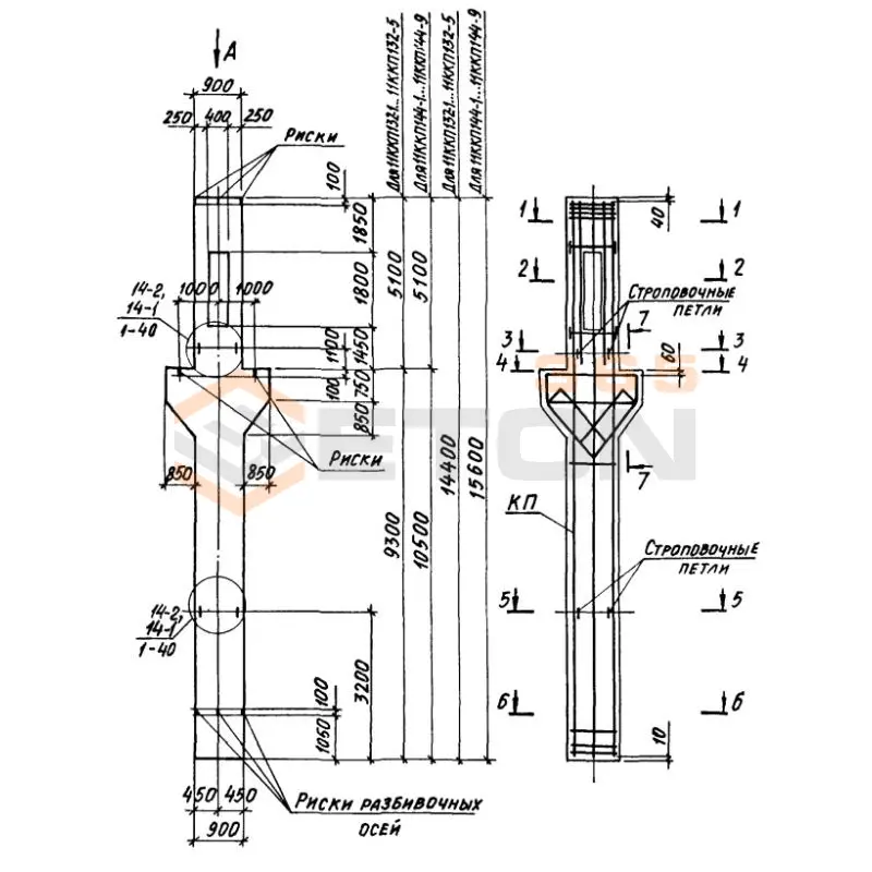 Колонны крановые с проходами Серия 1.424.1-6/89 11ККП 144-3,3 с
