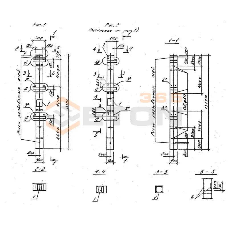 Колонны железобетонные для многоэтажных зданий рамного каркаса Серия 1.020-1/87 ( 1.020.1-7, 1.020-1/83, ИИ 04-1, 1.020.1-3пв ) 3КБД 42-1-22