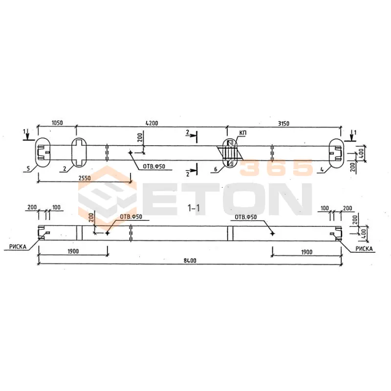 Колонны для зданий с высотой этажа 4,2 м серия 1.020-1/87 ( 1.020.1-7, 1.020-1/83, ИИ 04-1, 1.020.1-3пв ) 2КСД 4-42-2,3