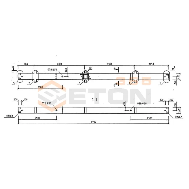 Колонны для зданий с высотой этажа 2,8 и 3,3 м серия 1.020-1/87 ( 1.020.1-7, 1.020-1/83, ИИ 04-1, 1.020.1-3пв ) 3КСД 33-1-35 4 РЧ