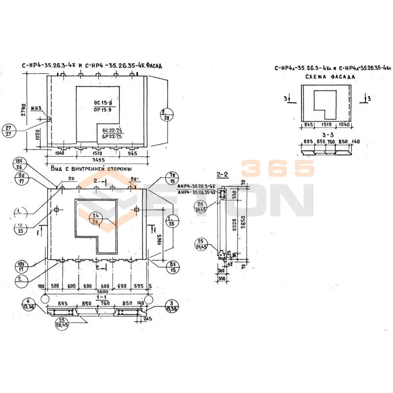 Панели наружных стен Серия 1.132.1-12с СНР 4л-35-26-35-4бл
