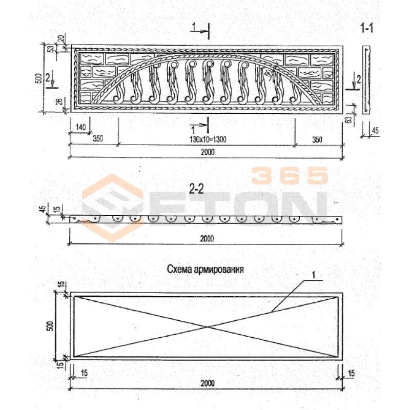 Панели оград Серия Б3.017.1-7.05 ПО 20-5-5 м-42 (Б3.017.1-7.05)