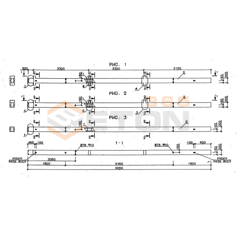 Колонны сечением 300х300 серия 1.020-1/87 ( 1.020.1-7, 1.020-1/83, ИИ 04-1, 1.020.1-3пв ) 3КО 3-33-20-1,1