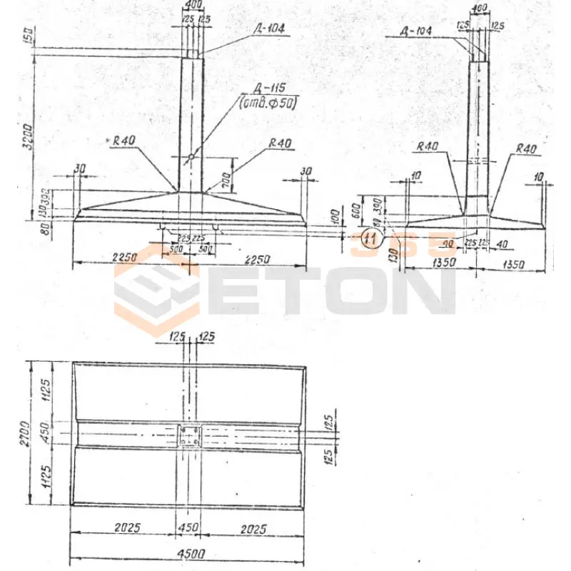 Фундаменты под промежуточные опоры составные и составные со сварным и болтовым присоединением Серия 3.407.1-115 ФС 2-4
