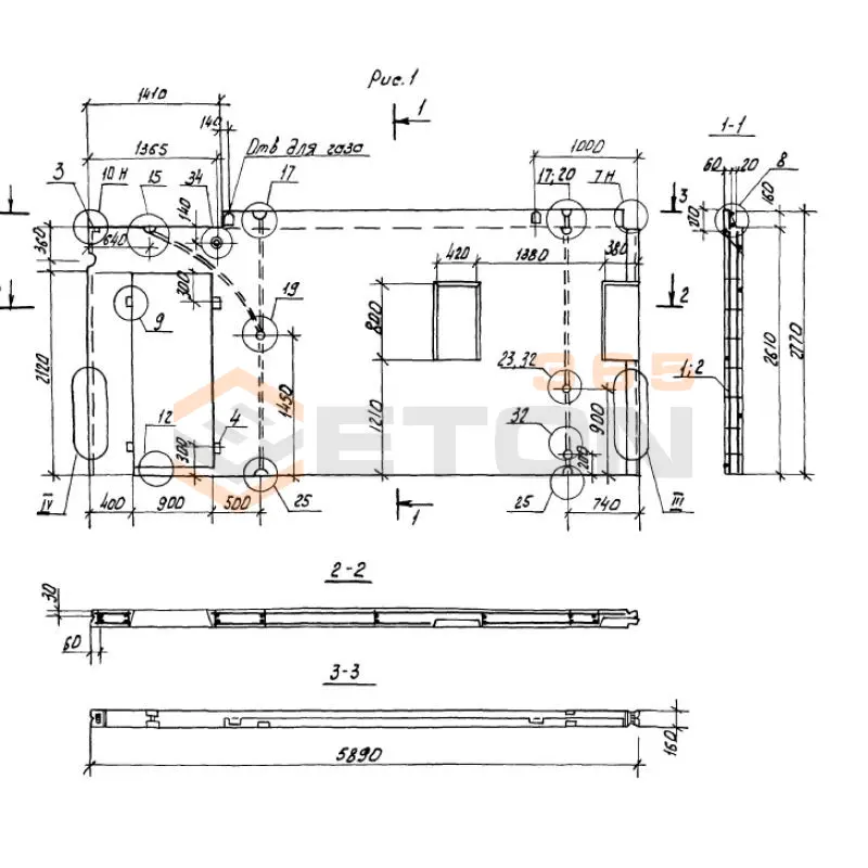 Панели внутренних стен Серия 1.100.1-7 ПСВ 59-28-16-200 т