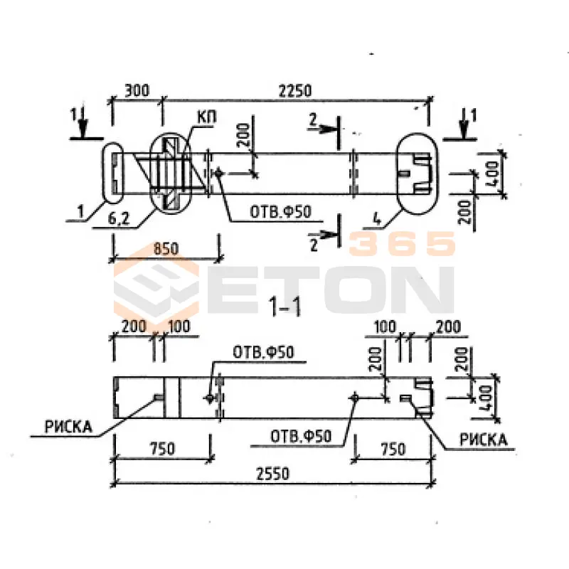 Колонны для зданий с высотой этажа 2,8 и 3,3 м серия 1.020-1/87 ( 1.020.1-7, 1.020-1/83, ИИ 04-1, 1.020.1-3пв ) 1КВ 4-33-1