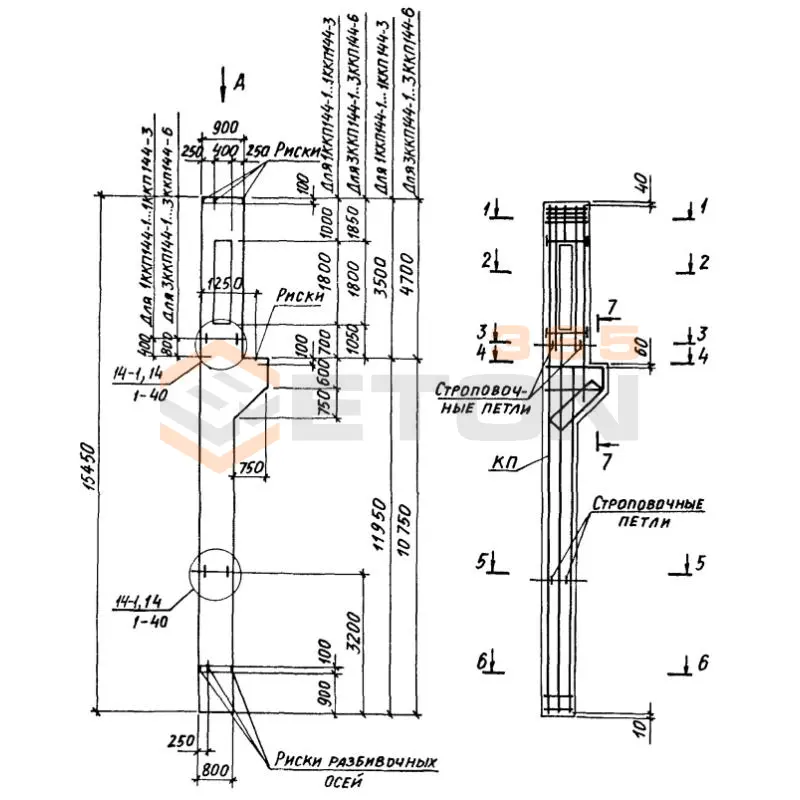 Колонны крановые с проходами Серия 1.424.1-6/89 1ККП 144-1,3 с