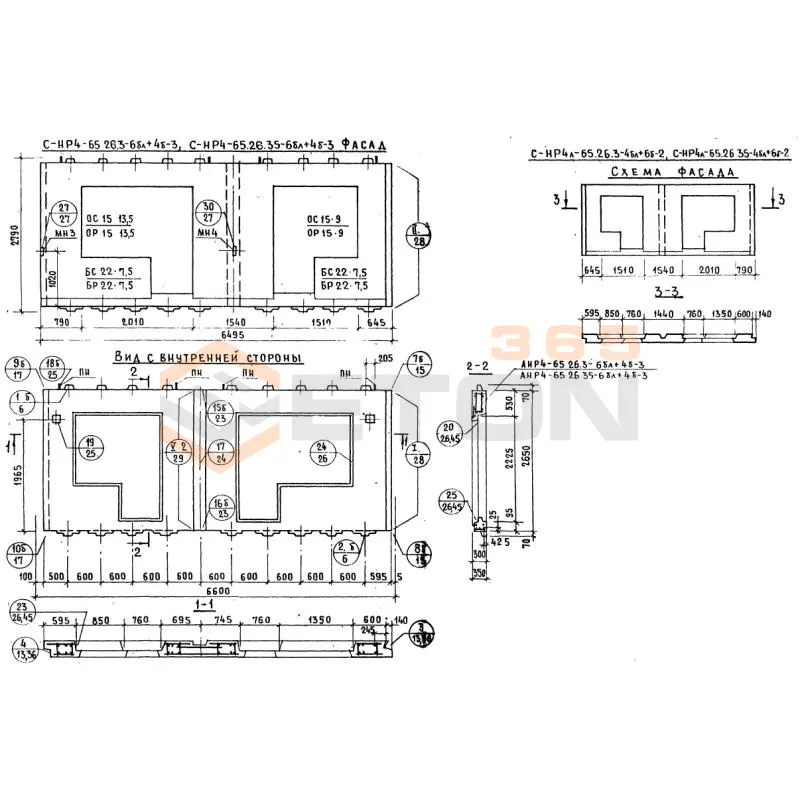 Панели наружных стен Серия 1.132.1-12с СНР 4л-65-26-3-4бл+6б-2