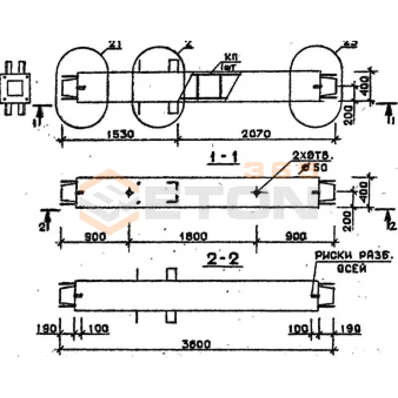 Колонны сечением 400х400 мм для зданий с высотами этажей 3,6 м Серия 1.020.1-2с/89 1КС 36-36-9