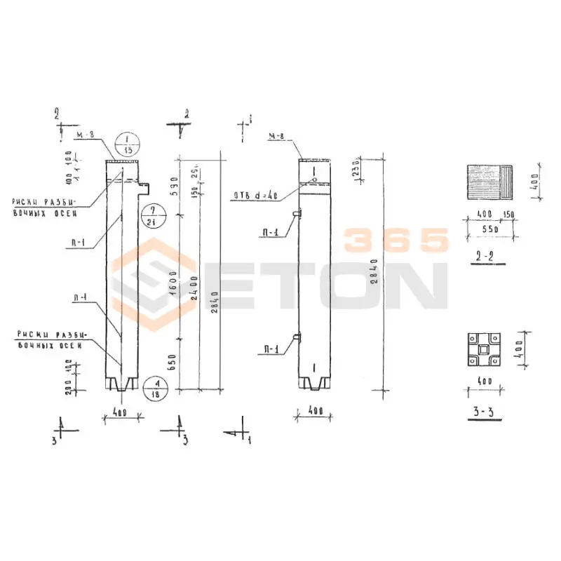 Колонны сечением 400х400 Серия ИИ 04-2 КВК 436-24